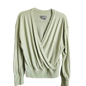Anthropologie Sweater Womens Medium Green Faux Wrap Crop Crossover Stretch
